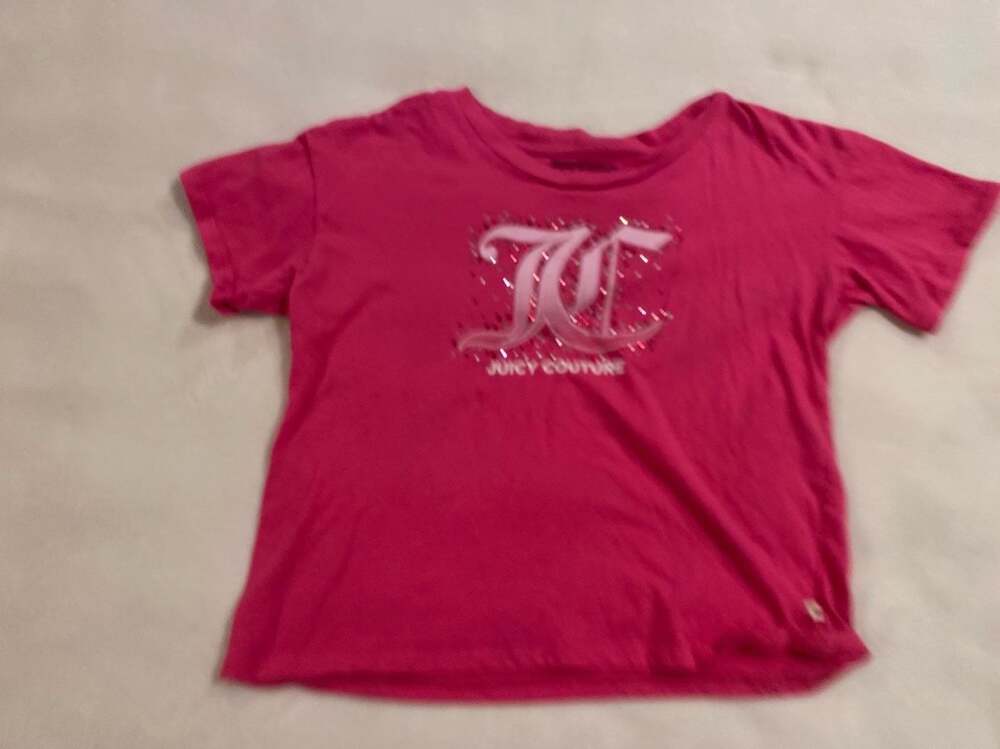 Juicy Couture Girls Hot Pink Logo Graphic Short Sleeve T-Shirt Size XL 16